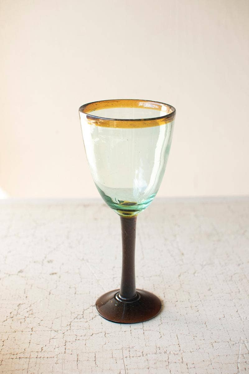 RECYCLED WINE GLASS WITH AMBER RIM