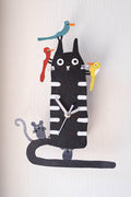 HAND PAINTED WALL CLOCK - BLACK CAT WITH BIRDS