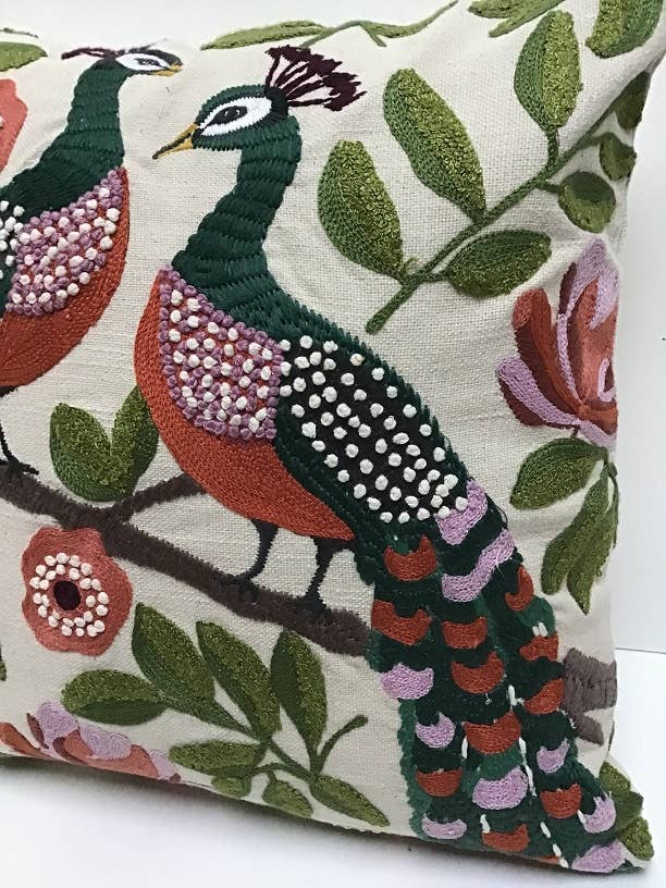 Pillow Applique/Embo 16" Peacock Duo