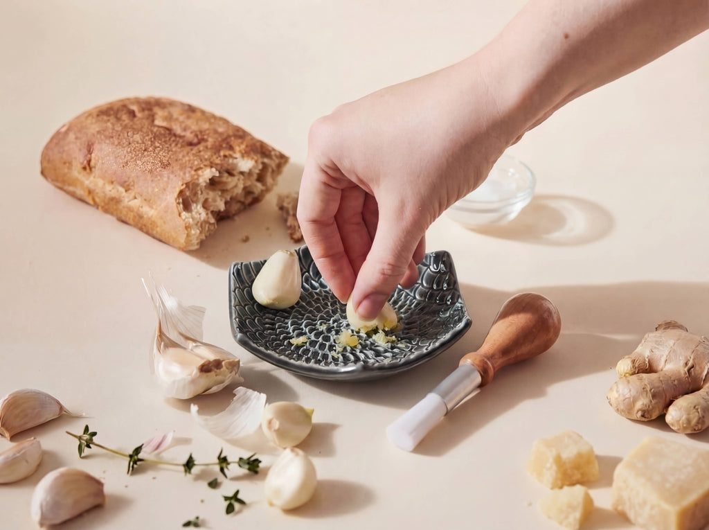 Ceramic Garlic Grater, 3-Piece Set – Cool Gray