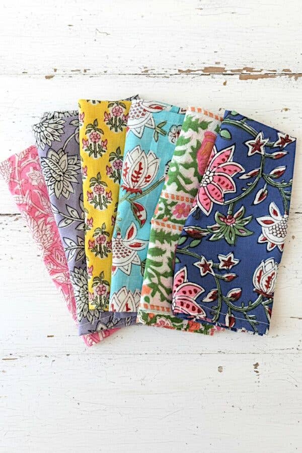 Cotton Napkin Set Dining Table Linen Collection Indian Textile Block Print Floral Pattern Colorful Design Mix and Match