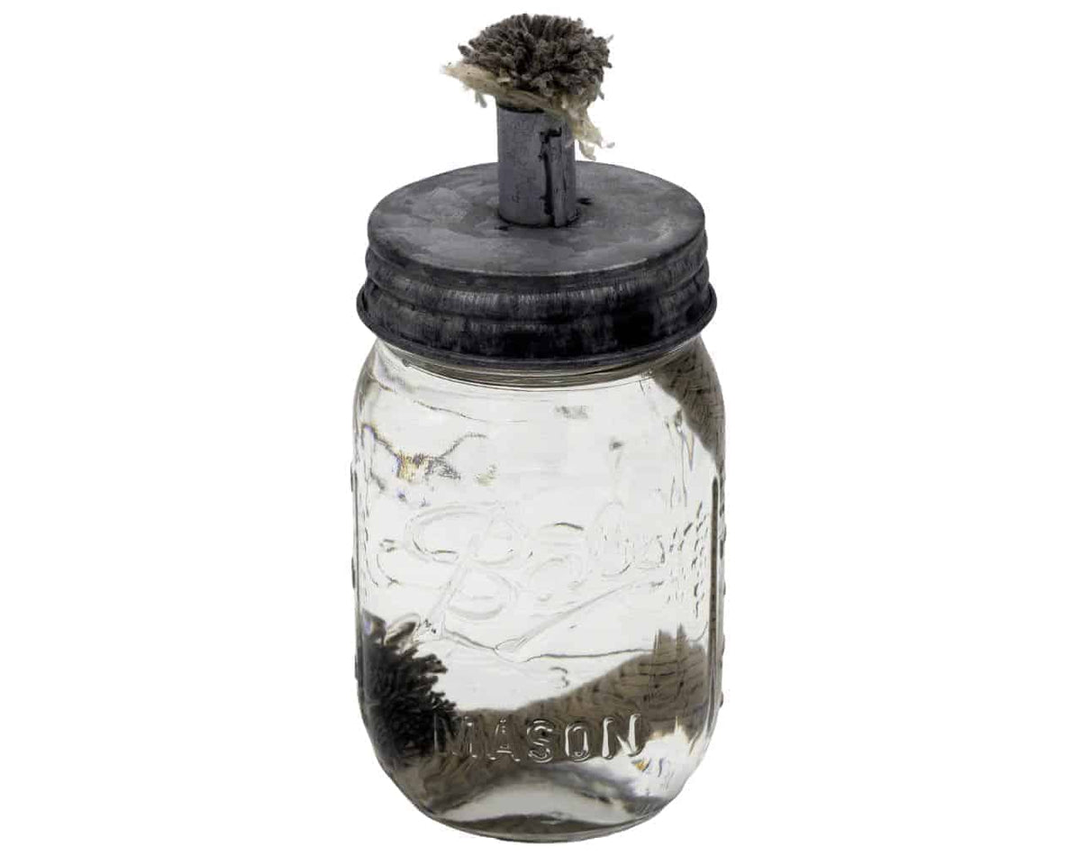 Tiki Torch Oil Lamp Lid in Galvanized Metal for Mason Jars