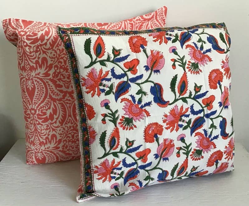 Pillow Printed 18" x 18" Chamoli/Cypress Coral