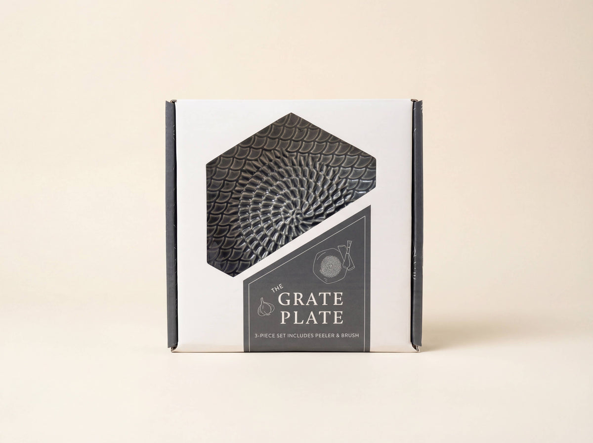 Ceramic Garlic Grater, 3-Piece Set – Cool Gray