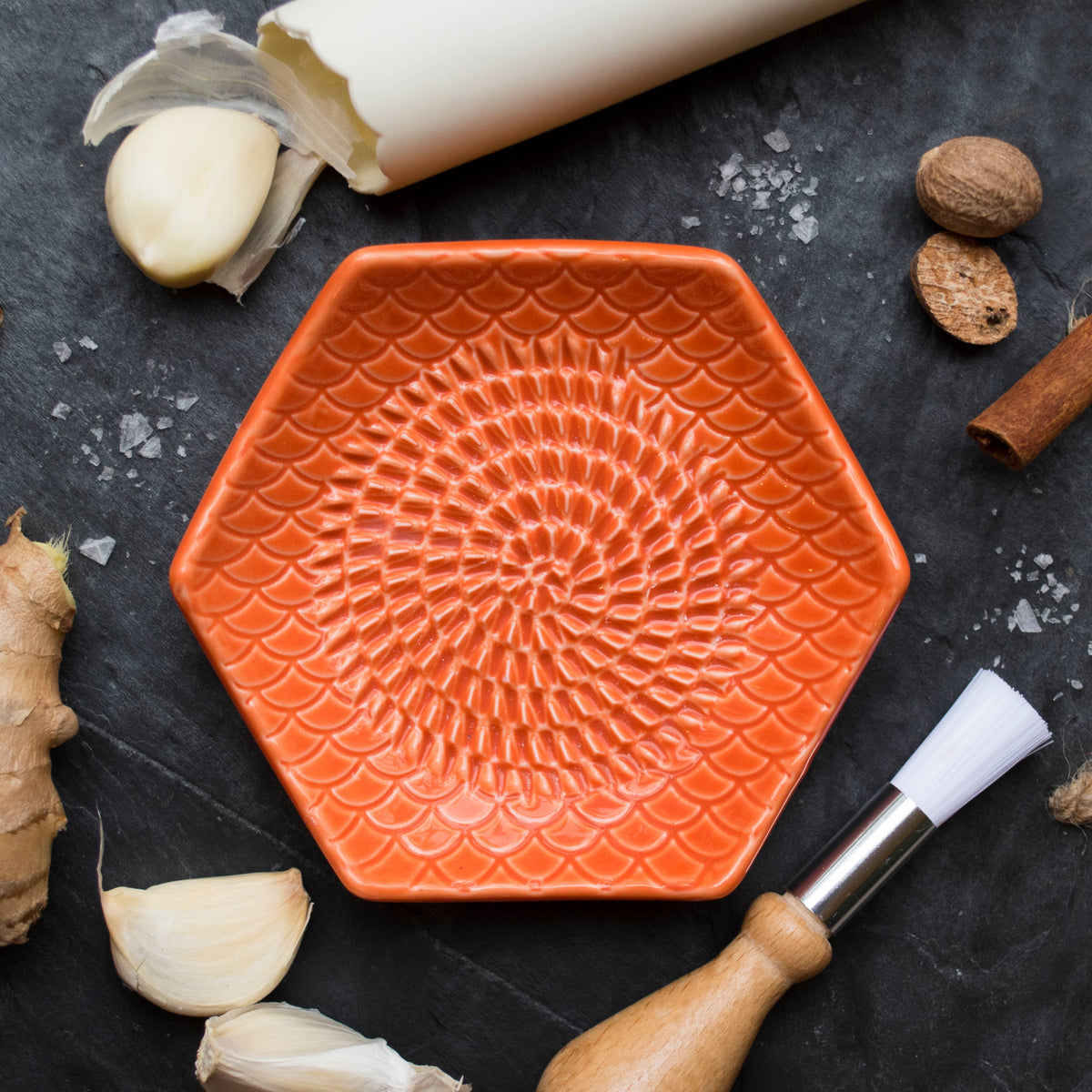 Ceramic Garlic Grater, 3-Piece Set – Orange