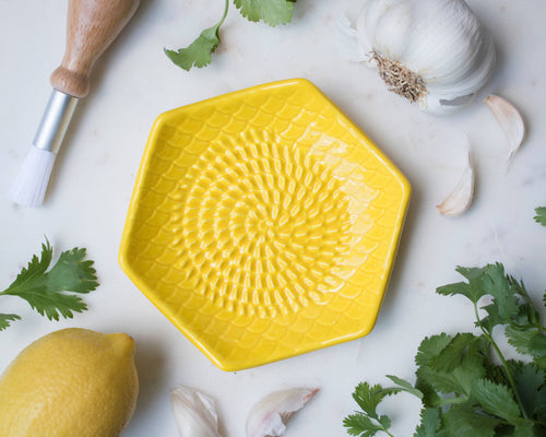 Ceramic Garlic Grater, 3-Piece Set – Lemon Yellow