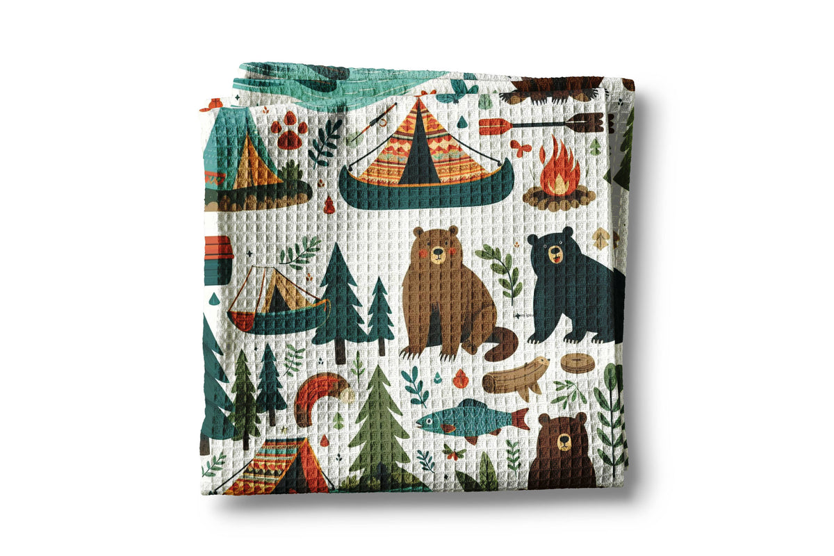 Camping Lake Bear Wilderness Mountain Rustic Kitchen Towel