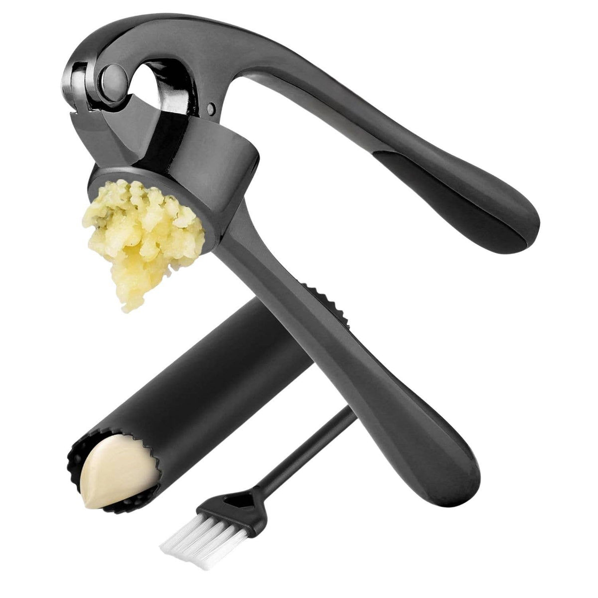 Garlic Press with Silicone Peeler and Brush