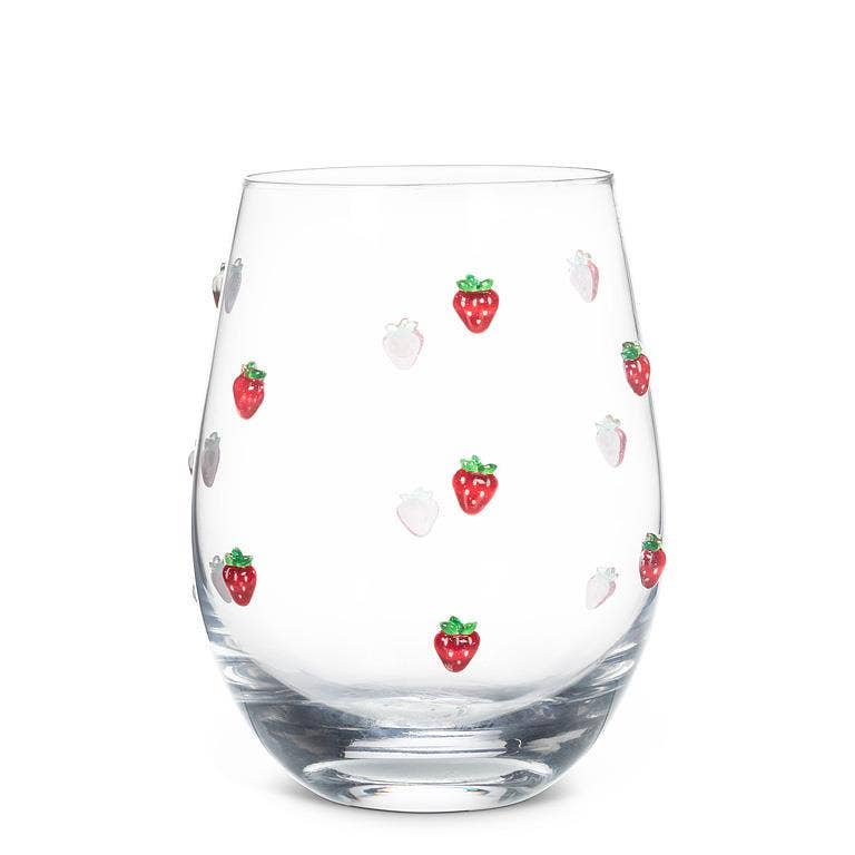 Stemless Wine Glass with Strawberries-4.5"H(18oz)