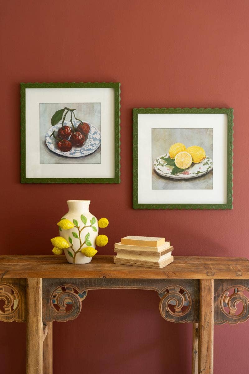 SET OF TWO FRAMED FRUIT PRINTS UNDER GLASS