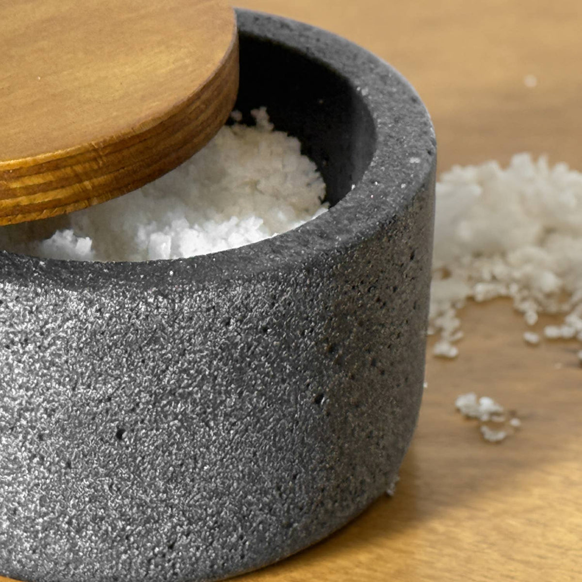 Concrete Salt Cellar with Wooden Lid