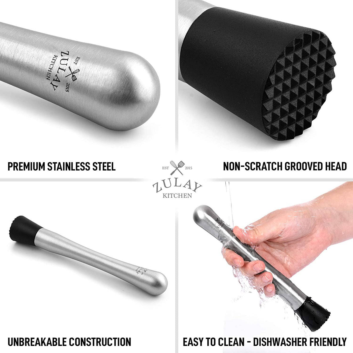 Professional Cocktail Muddler With Grooved Nylon Head