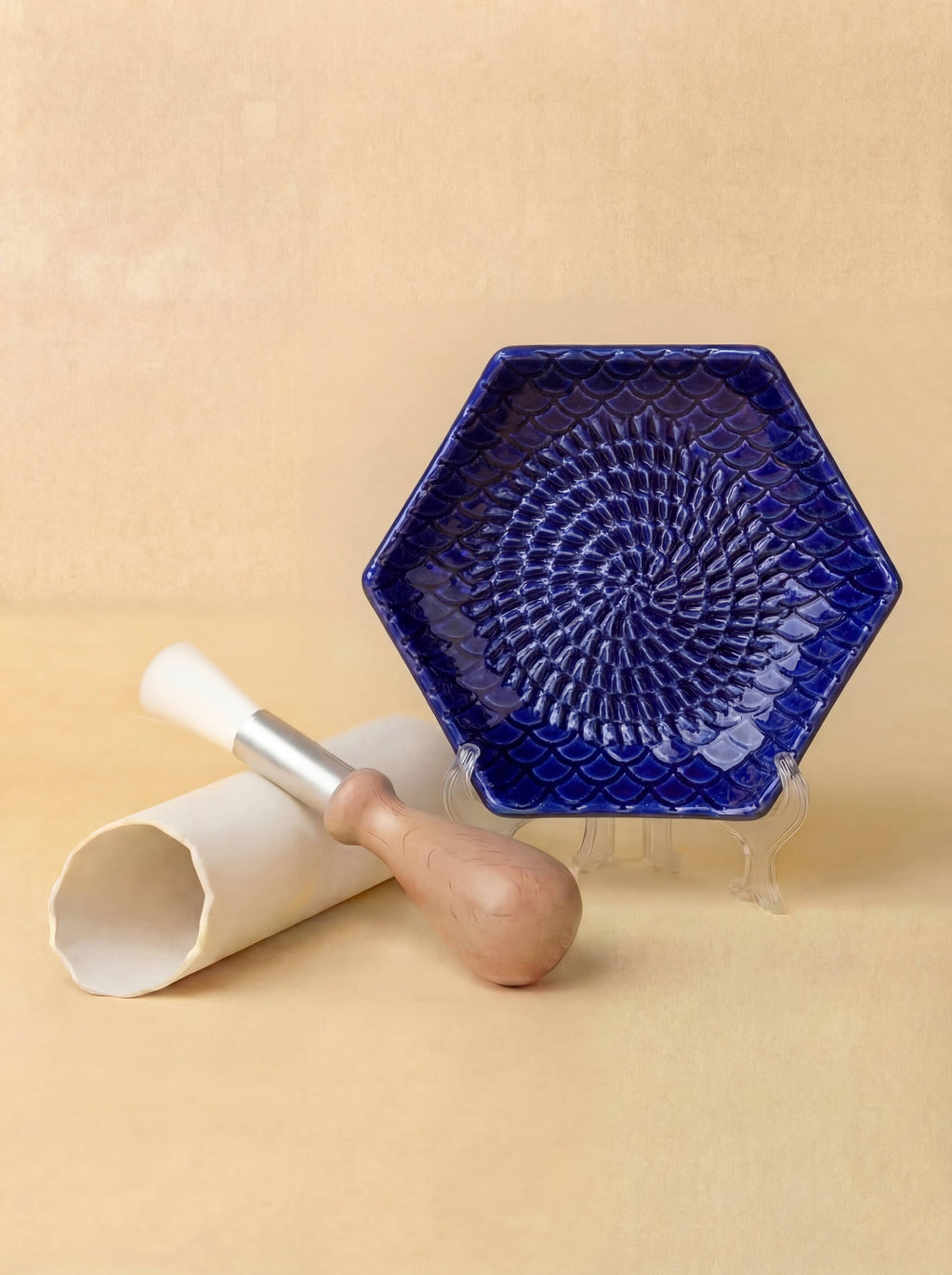 Ceramic Garlic Grater, 3-Piece Set – Blue