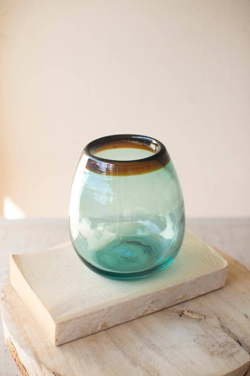 STEMLESS WINE GLASS WITH AMBER RIM