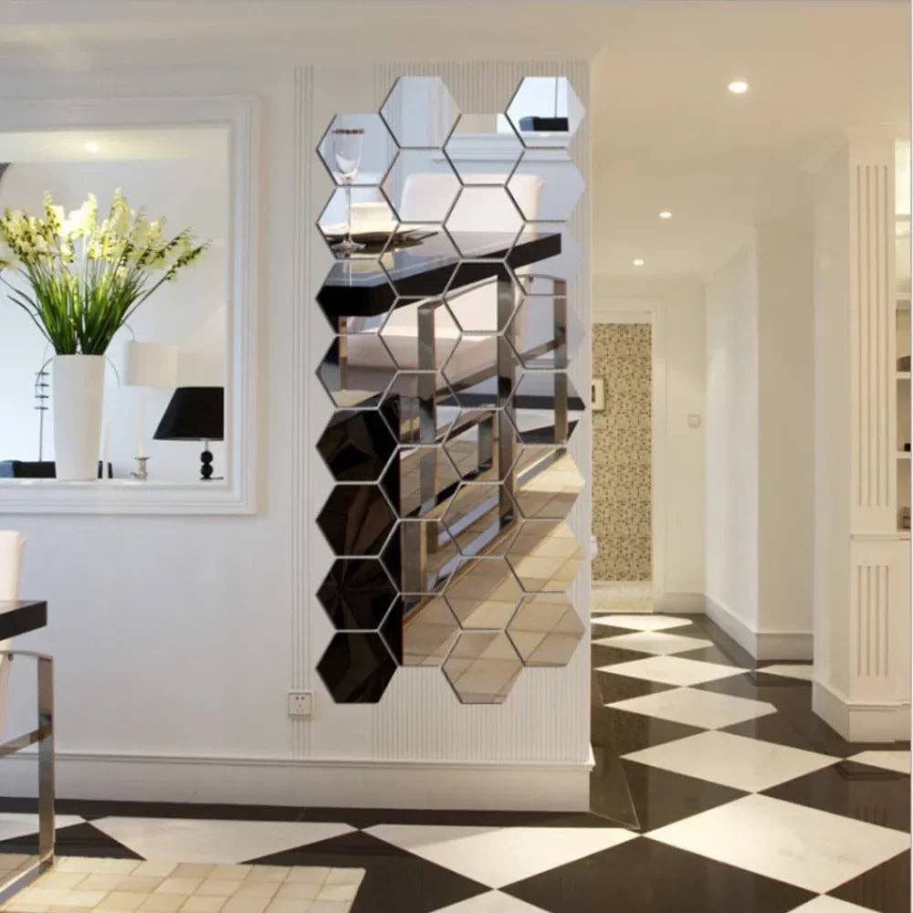 Hexagon Mirror Wall Sticker 12-Piece Set