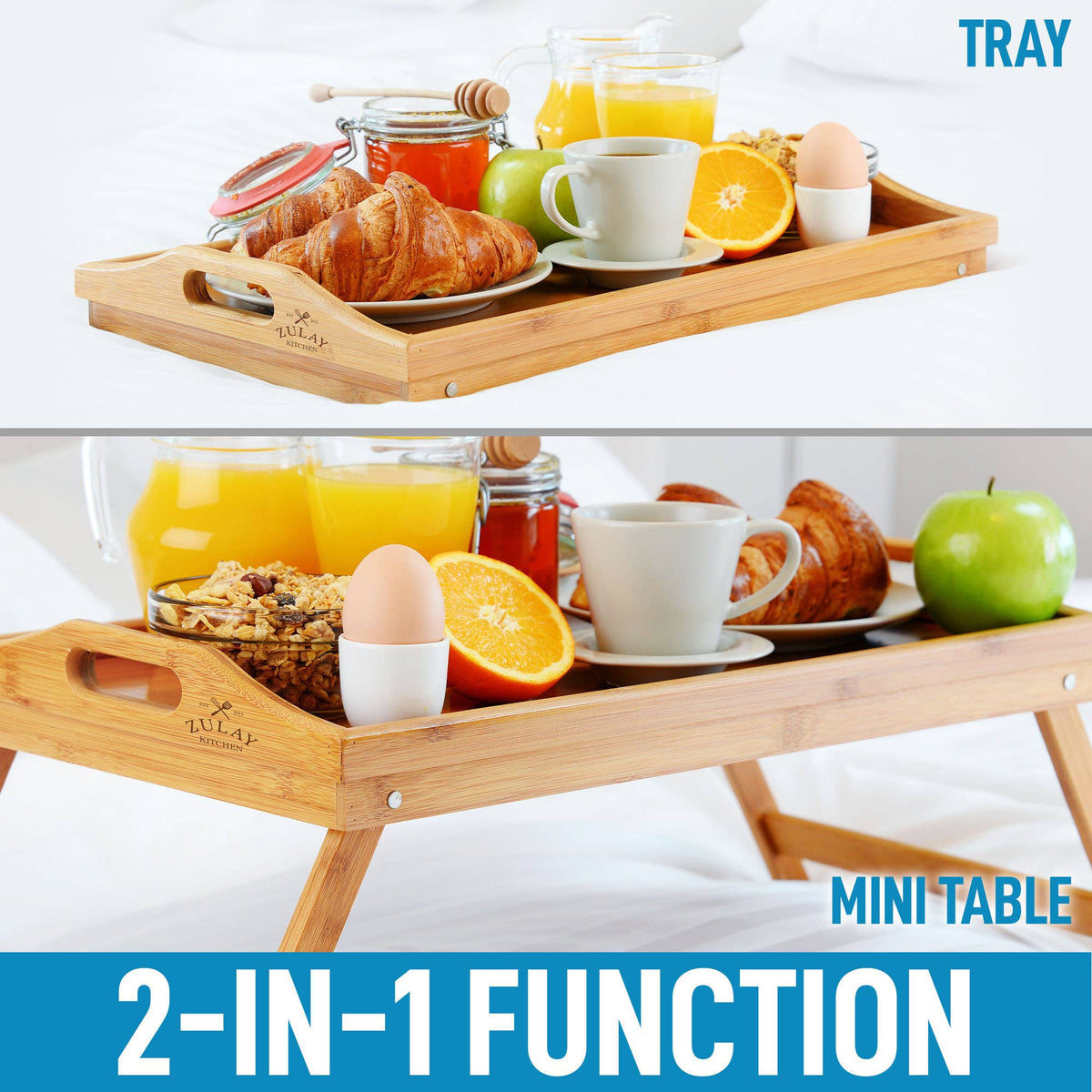 Bamboo Breakfast in Bed Tray Table With Folding Legs