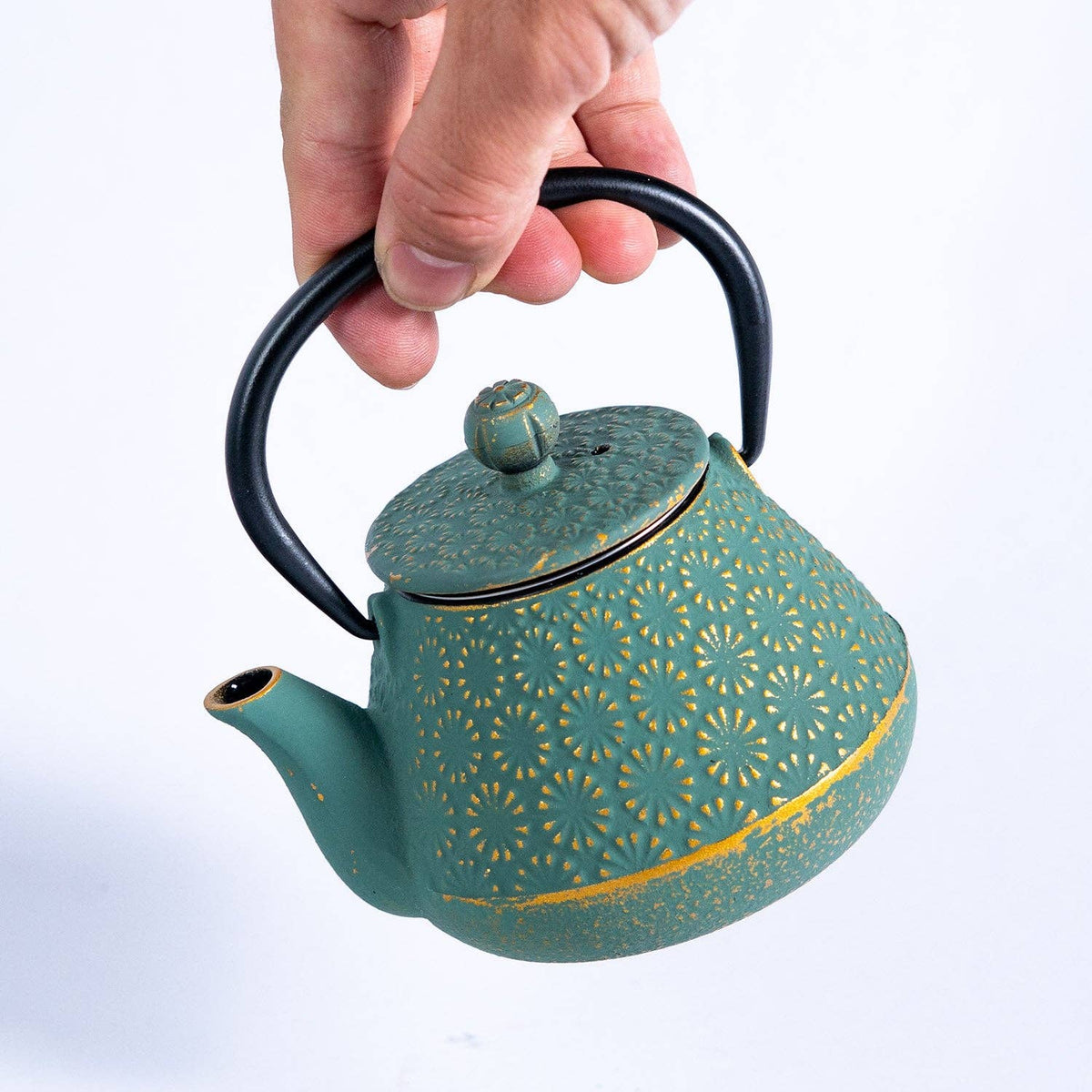 10oz Cast Iron Tea Pot Chrysanthemum Green (1/12)