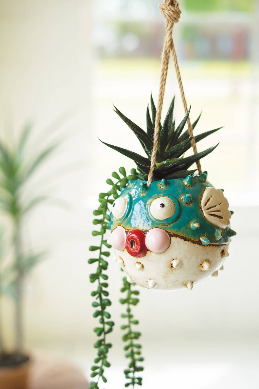 CERAMIC HANGING BLOWFISH PLANTER