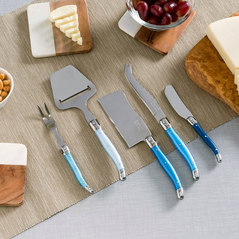 Laguiole 5 Piece Cheese Knife, Fork & Slicer Set, Blues