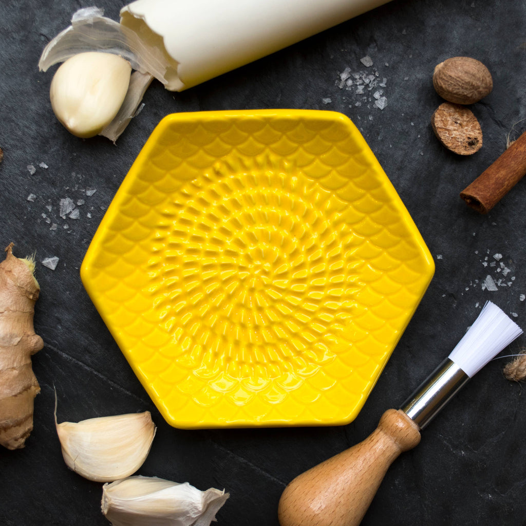 Ceramic Garlic Grater, 3-Piece Set – Lemon Yellow