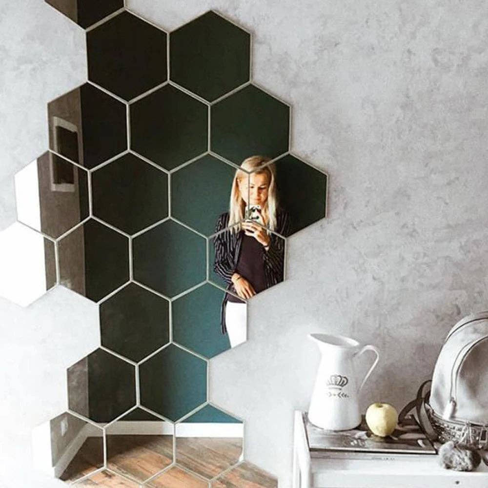 Hexagon Mirror Wall Sticker 12-Piece Set