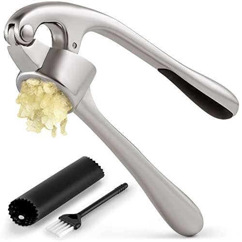 Garlic Press with Silicone Peeler and Brush