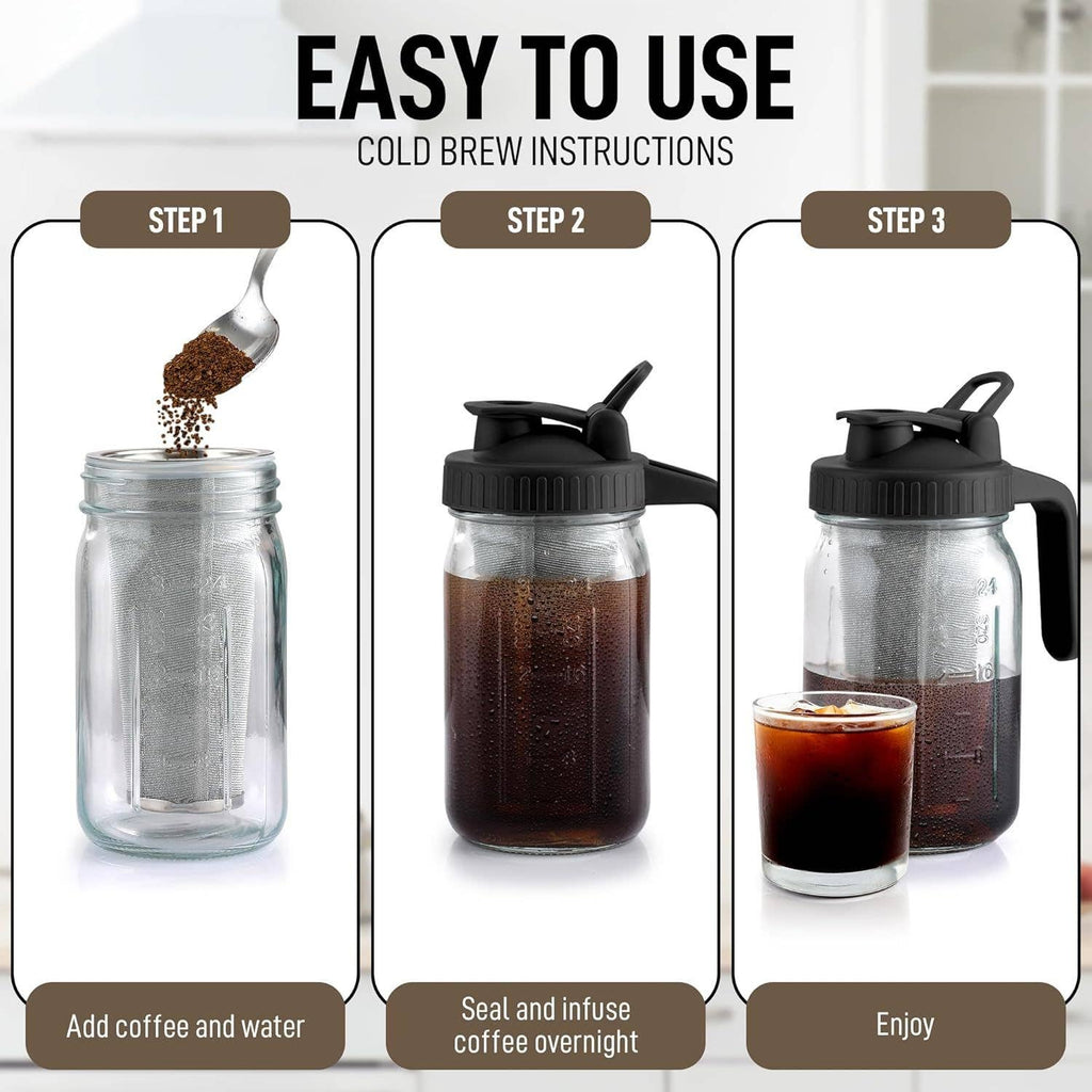Premium Cold Brew Coffee Maker - 32oz Mason Jar Pitcher
