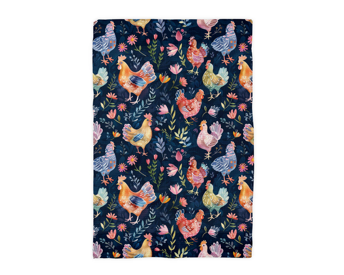 Chicken Rooster Floral Rustic Farmhouse Coop Kitchen Towel