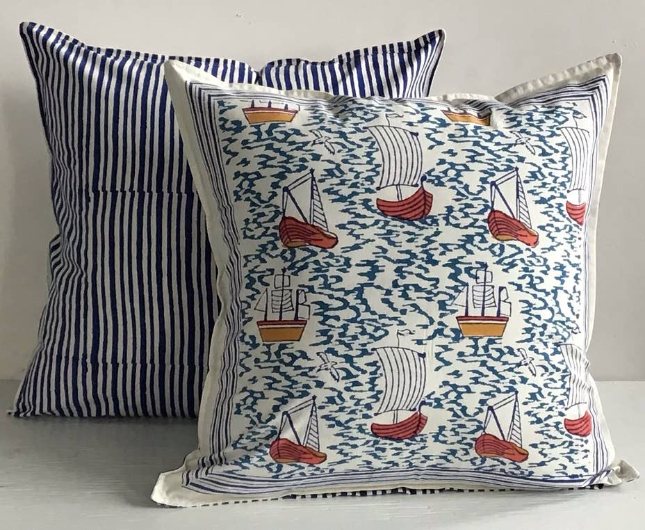 Pillow printed 24"X24" Harbor Boat
