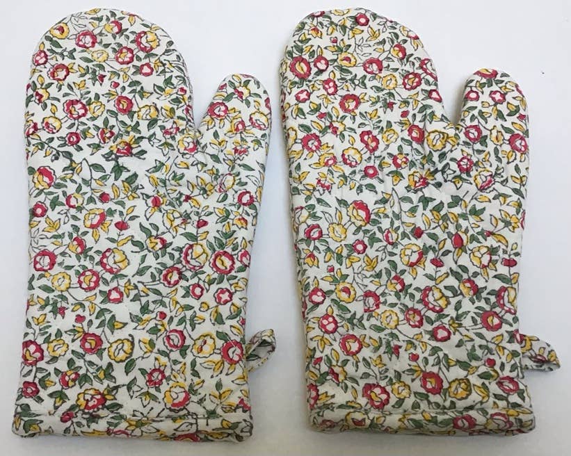 Oven Mitts Pair Cornwall Yellow/pink