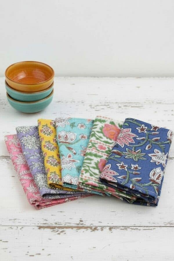 Cotton Napkin Set Dining Table Linen Collection Indian Textile Block Print Floral Pattern Colorful Design Mix and Match