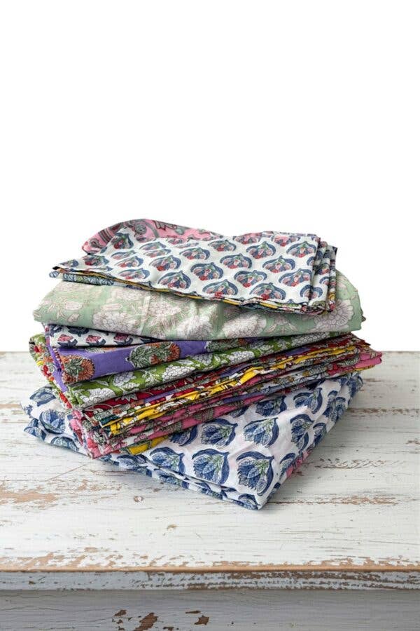 Cotton Napkin Set Dining Table Linen Collection Indian Textile Block Print Floral Pattern Colorful Design Mix and Match