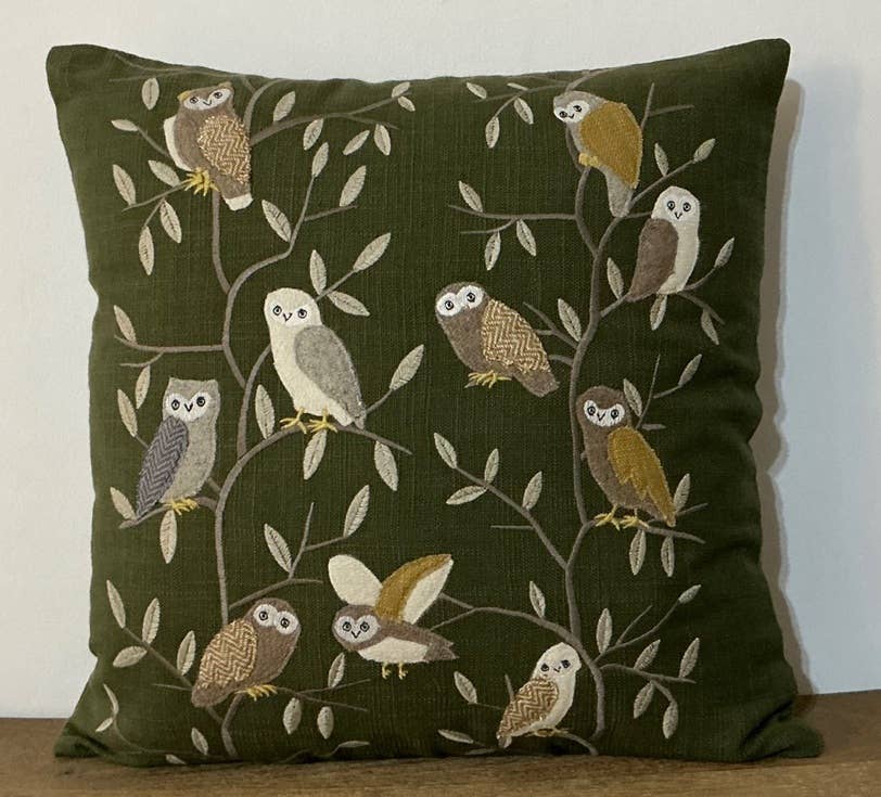 Pillow Applique/Embo 16" Owls Wise Parliament