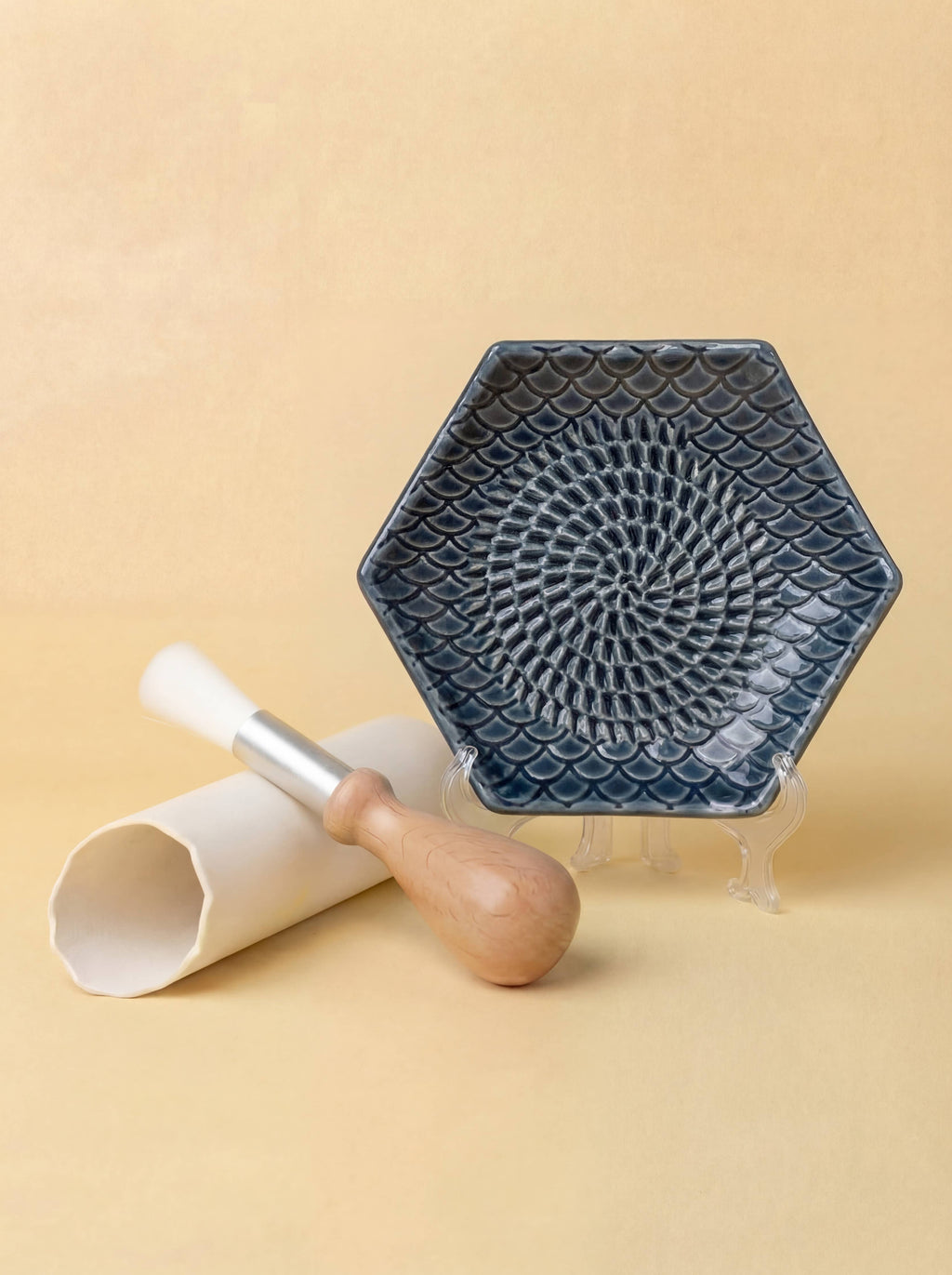 Ceramic Garlic Grater, 3-Piece Set – Teal