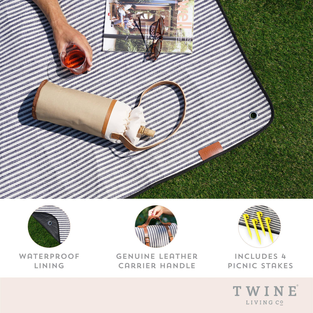 Waterproof Picnic Blanket w Genuine Leather Carrying Straps