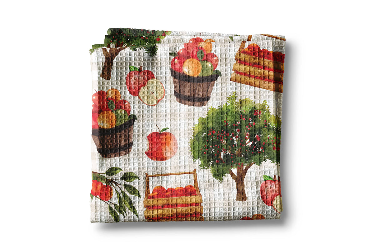 Basket Apple Tree Fall Picking Farm  Kitchen Towel Waffle