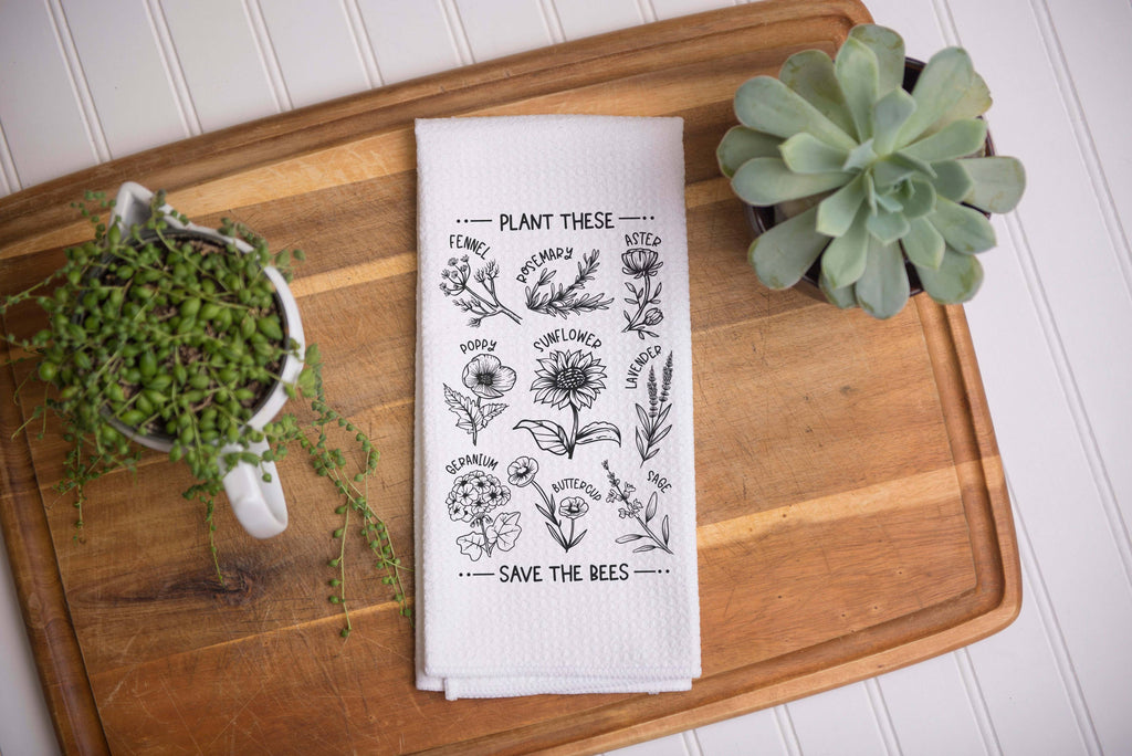 Save the Bees Kitchen Towel, Plant Mom Towel, Garden Towel