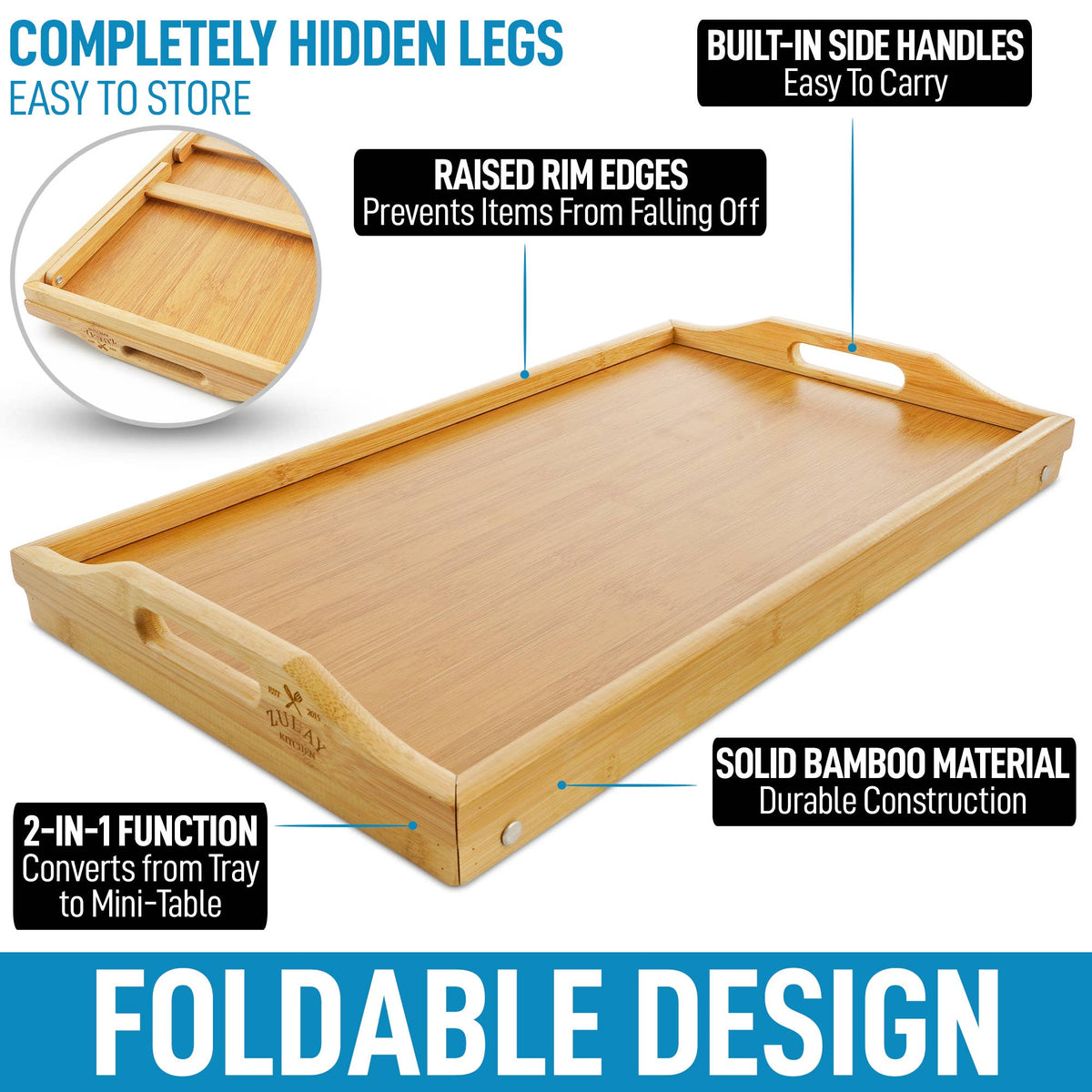 Bamboo Breakfast in Bed Tray Table With Folding Legs