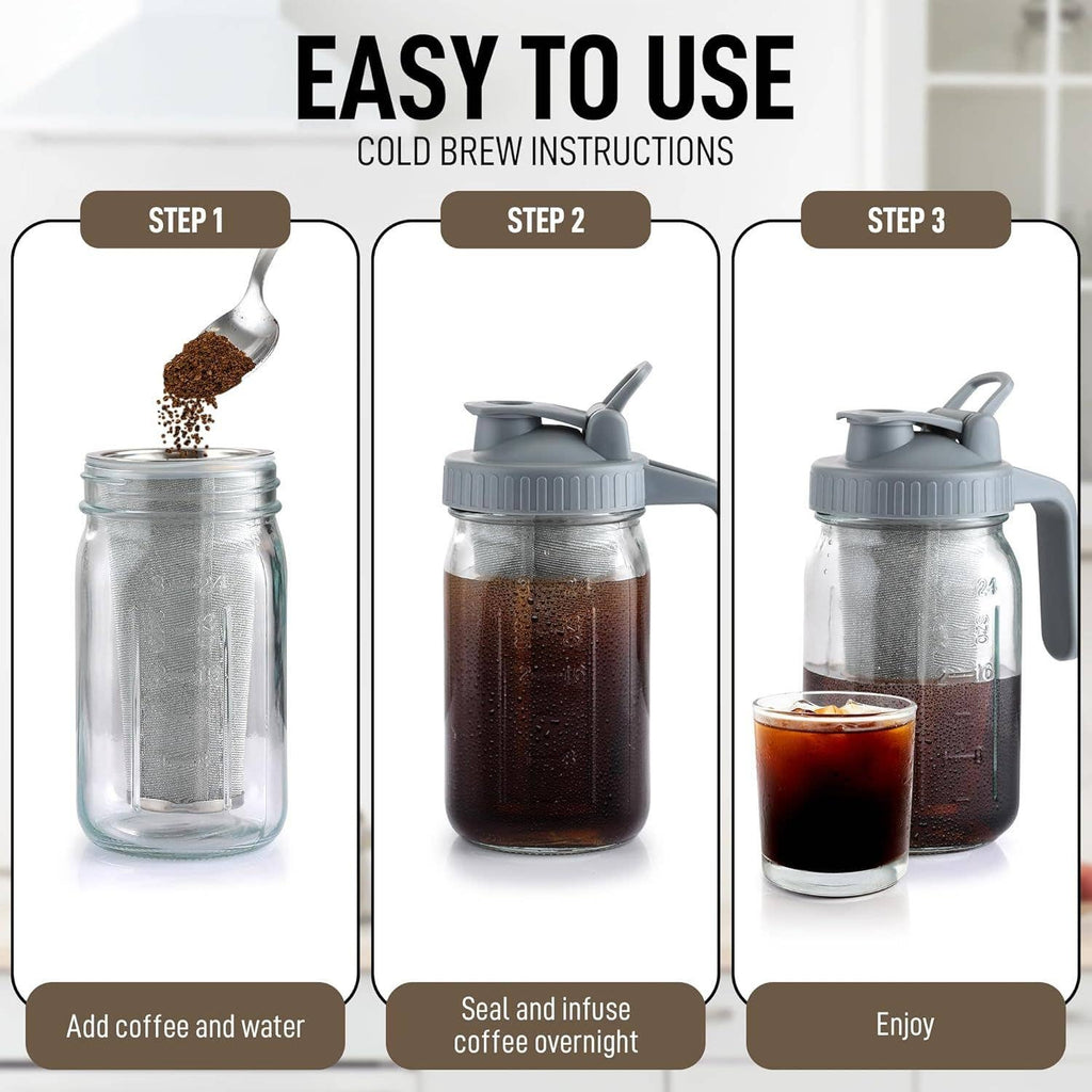 Premium Cold Brew Coffee Maker - 32oz Mason Jar Pitcher