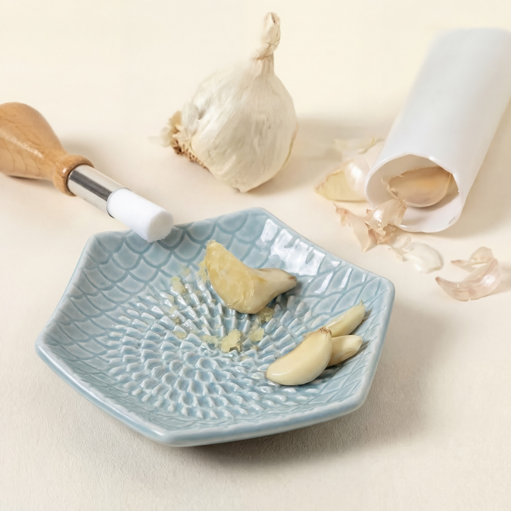 Ceramic Garlic Grater, 3-Piece Set - Turquoise