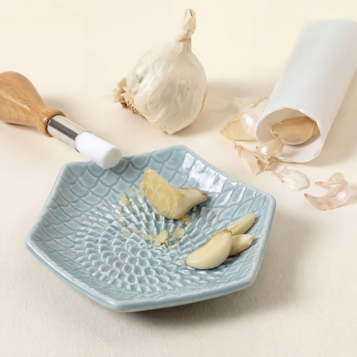 Ceramic Garlic Grater, 3-Piece Set - Turquoise