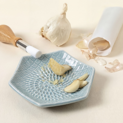 Ceramic Garlic Grater, 3-Piece Set - Turquoise