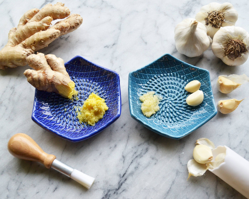 Ceramic Garlic Grater, 3-Piece Set – Blue