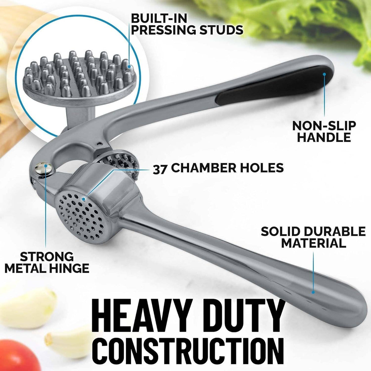 Garlic Press with Silicone Peeler and Brush