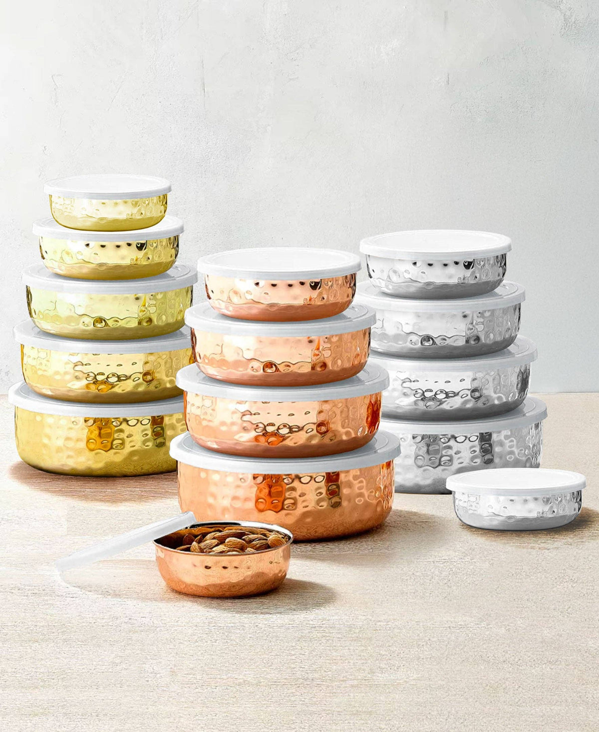 Hammered Stainless 5 Piece Storage Bowl Set
