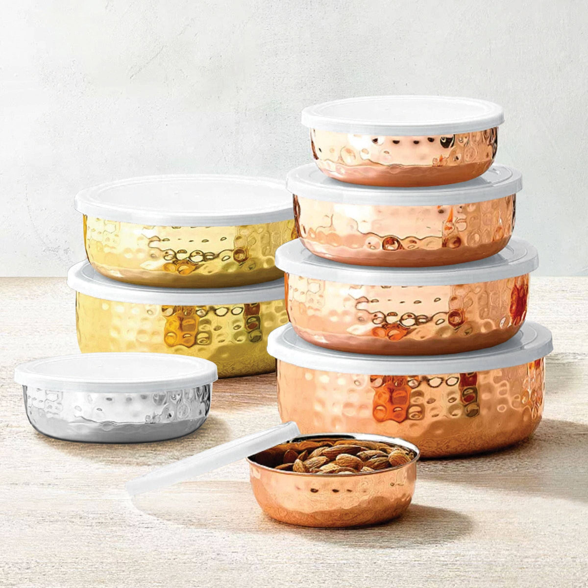 Hammered Stainless 5 Piece Storage Bowl Set