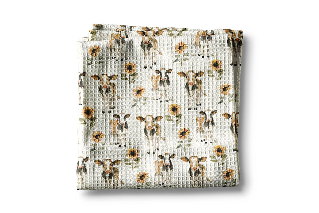 Cow Sunflower Dairy Homestead Farmhouse Kitchen Towel Waffle