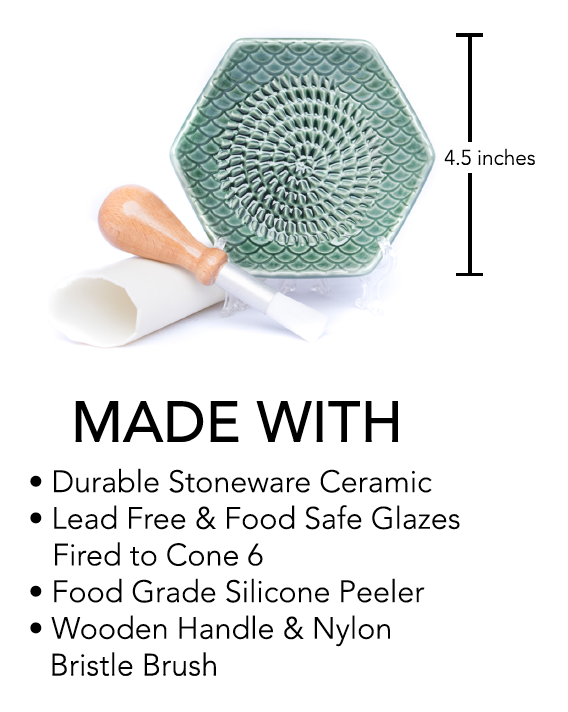 Ceramic Garlic Grater, 3-Piece Set – Teal