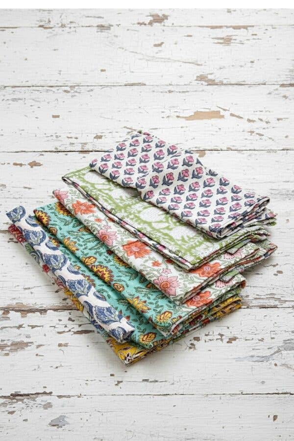 Cotton Napkin Set Dining Table Linen Collection Indian Textile Block Print Floral Pattern Colorful Design Mix and Match