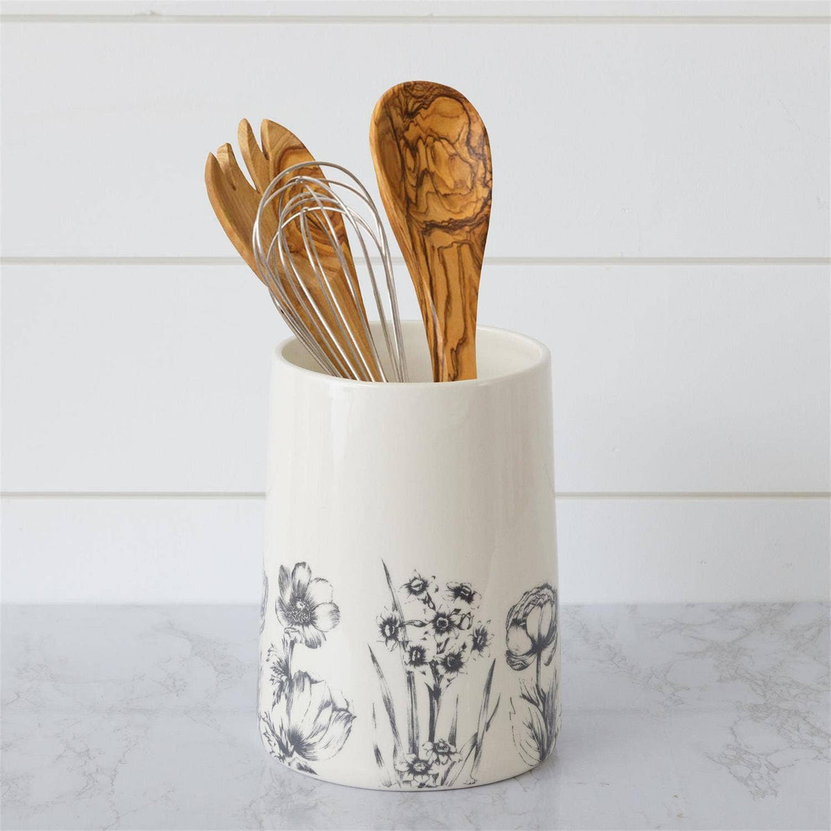Black and White Botanical Utensil Crock (PC)